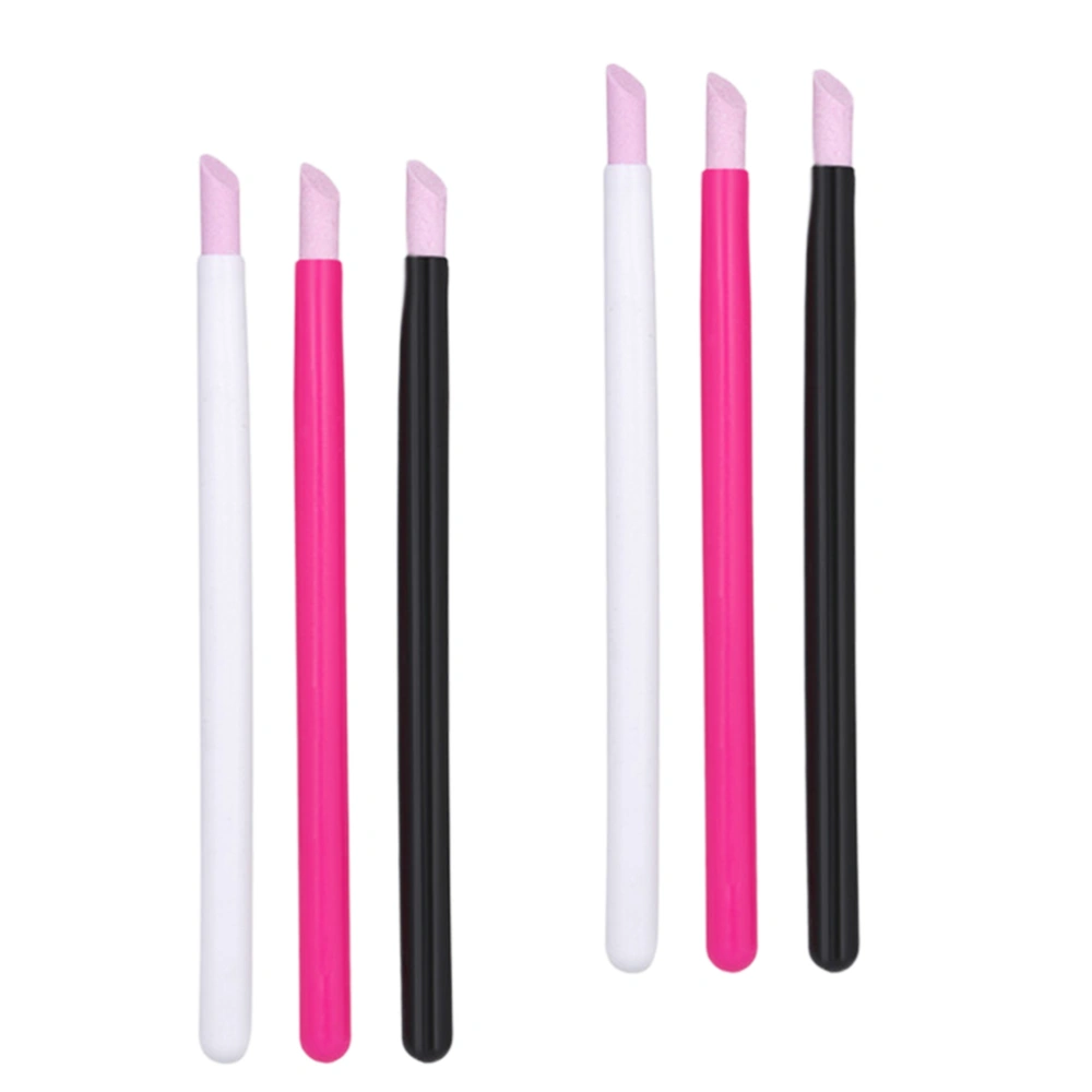 6pcs Nail Polishing Pen Nail Grinding Pen Nail Tool Sharpening Stick Nail Scrub Strip Nail Scrub Stick for Nail Art Use (Black, White, Rosy)