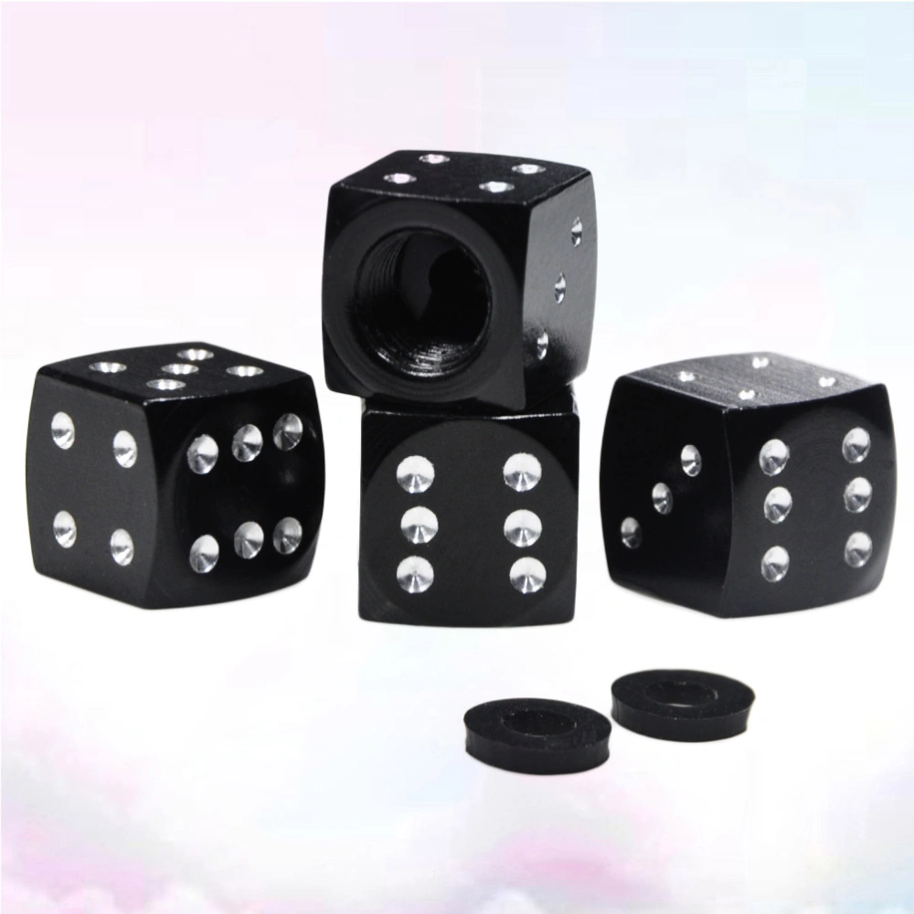 4PCS Dice Shape Automobile Motorcycle Colorful Aluminum Alloy Dust Caps (Black)