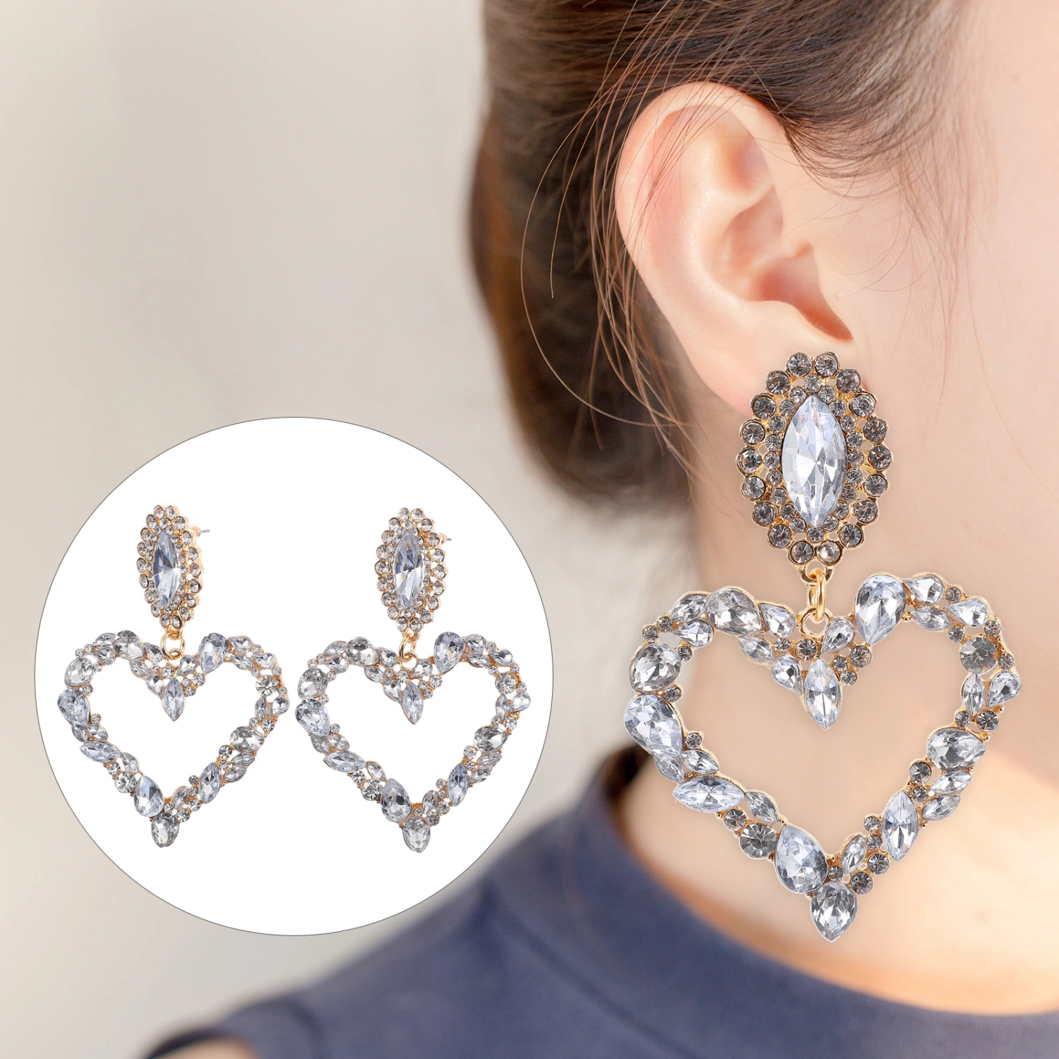 1 Pair Heart-Shaped Shiny Earrings Heart-Shaped Earrings Shiny Retro Earrings