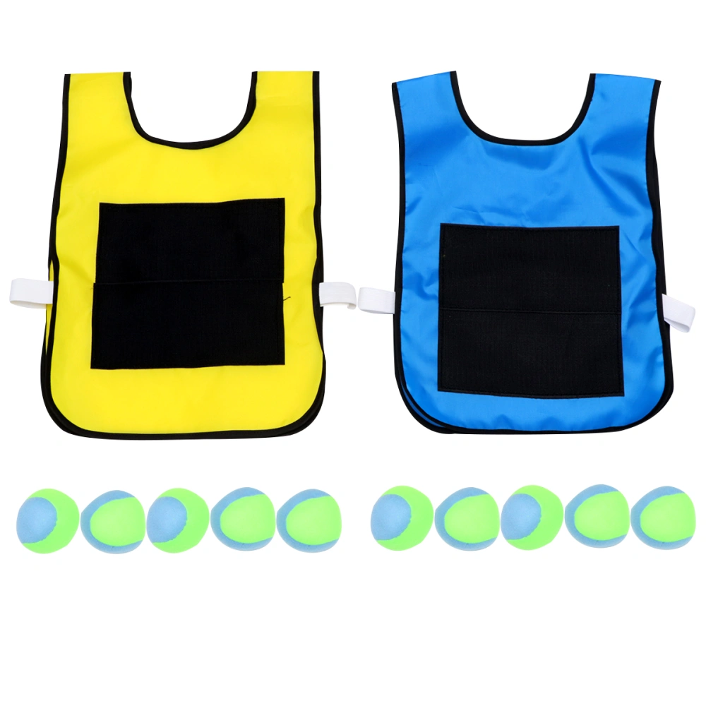 1 Set Children Sticky Ball and Vest Game Props Sticky Ball Vest Group Plaything for Home School (Blue, Yellow Vest and 10 Pcs Sponge Ball, Random Ball Color)