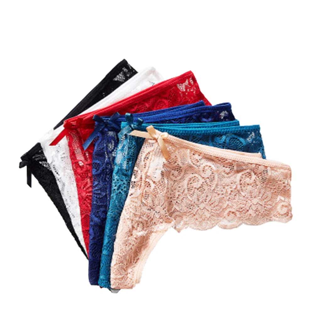 6pcs Lace Seamless Underpants Midwaist Breathable Briefs Sexy Underwear for Women - Size S (White+Red+Black+Blue+Dark Blue+Coffee)