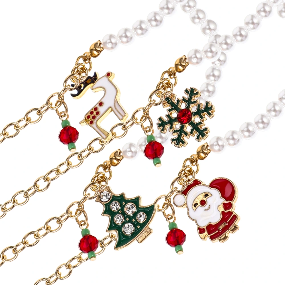 4pcs Christmas Theme Bracelet Alloy Xmas Charms Pearl Beaded Bracelets