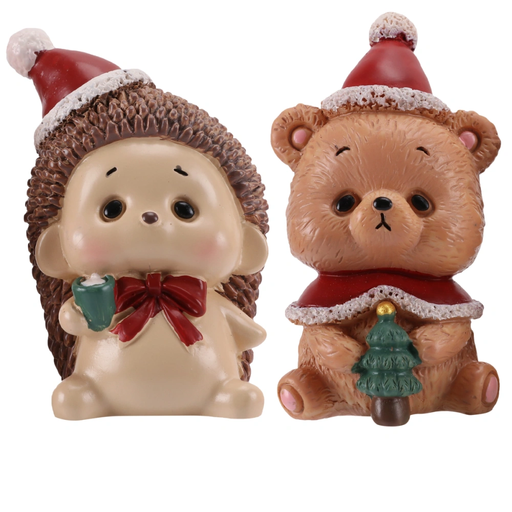 2pcs Christmas Resin Ornaments Miniature Animal Desktop Ornaments