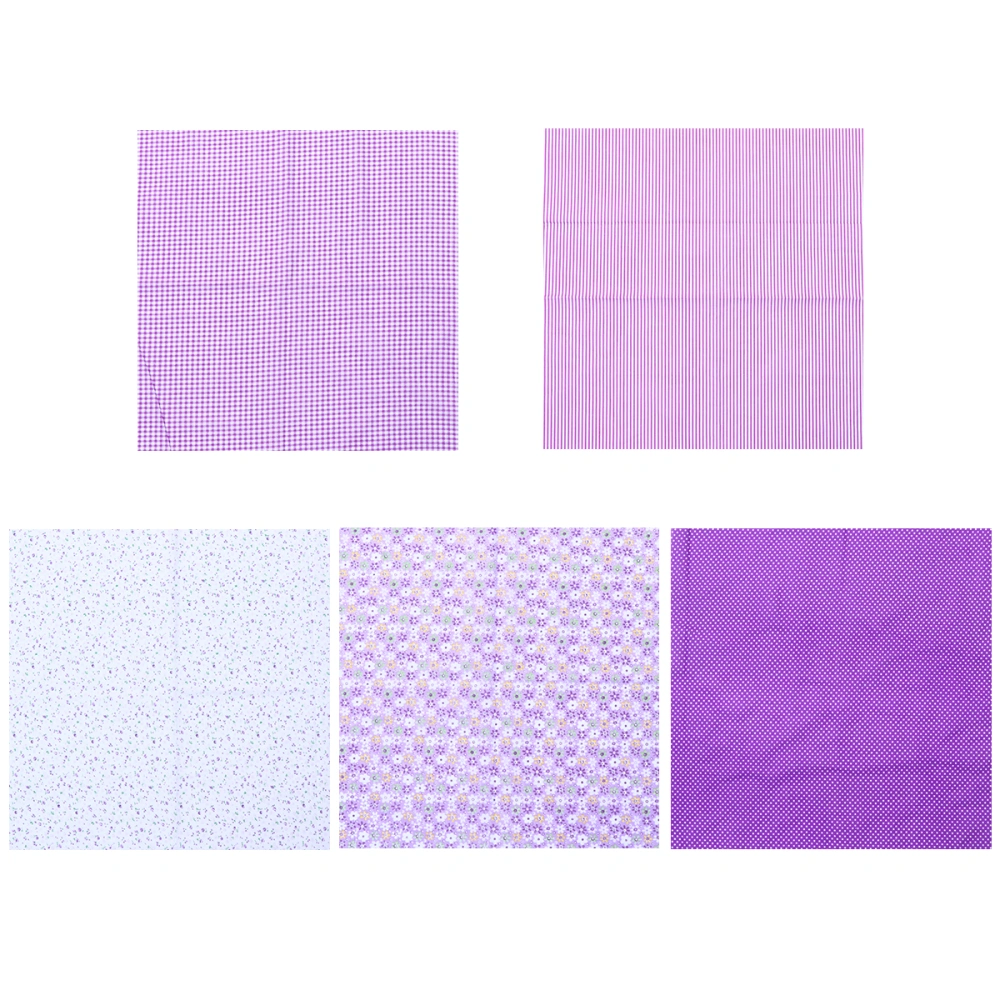 5Pcs DIY Handmade Patchwork Fabric Cotton Cloth Piece Printing Cloth Sewing Fabric Quilting Fabric (Purple)