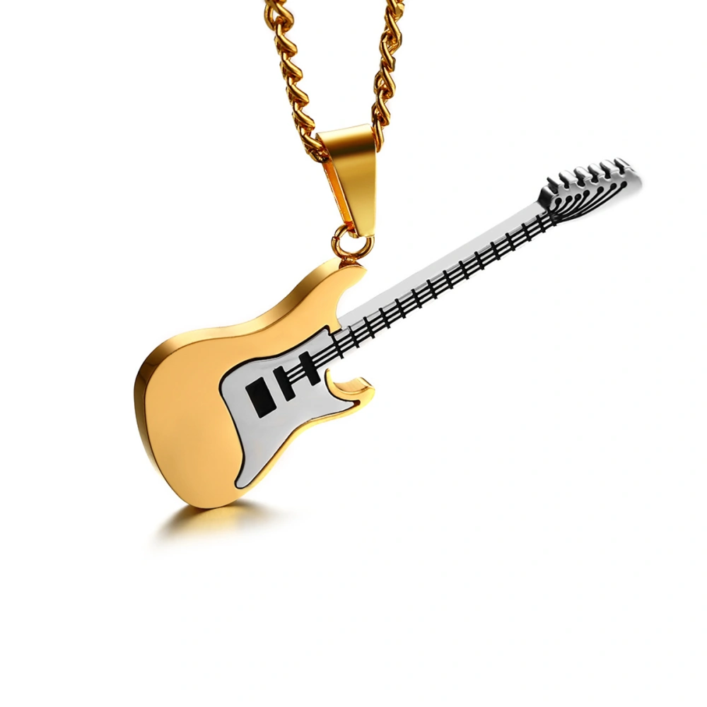 Men's Guitar Music Stainless Steel Necklace Pendant with Chain (Gold)