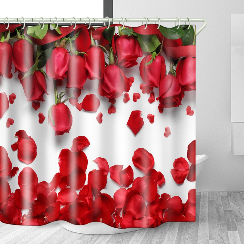 Chic Rose Printing Bathing Curtain Charming Shower Curtain Fashion Home Bath Decor Curtain for Bathroom Hotel (200x180cm)