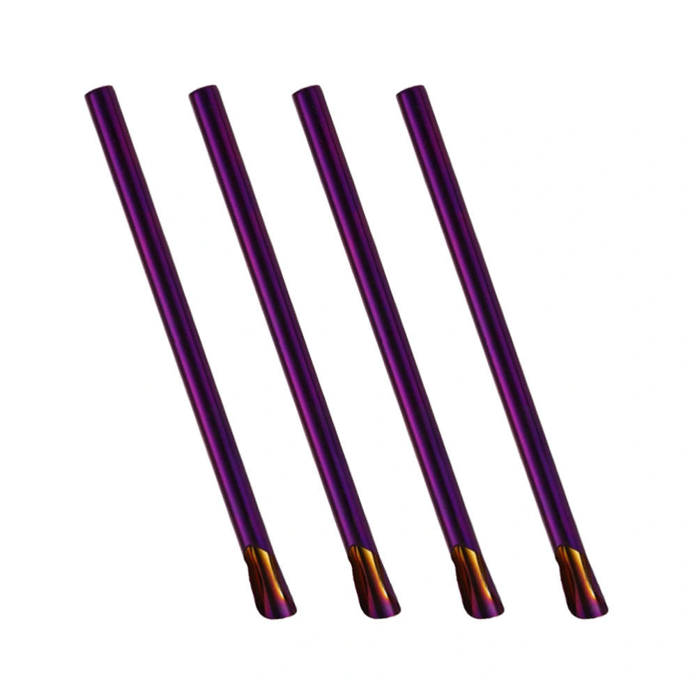 4pcs Stainless Steel Straws Reusable Drinking Straw Creative Stirrer for Milk Tea Smoothie (Purple)