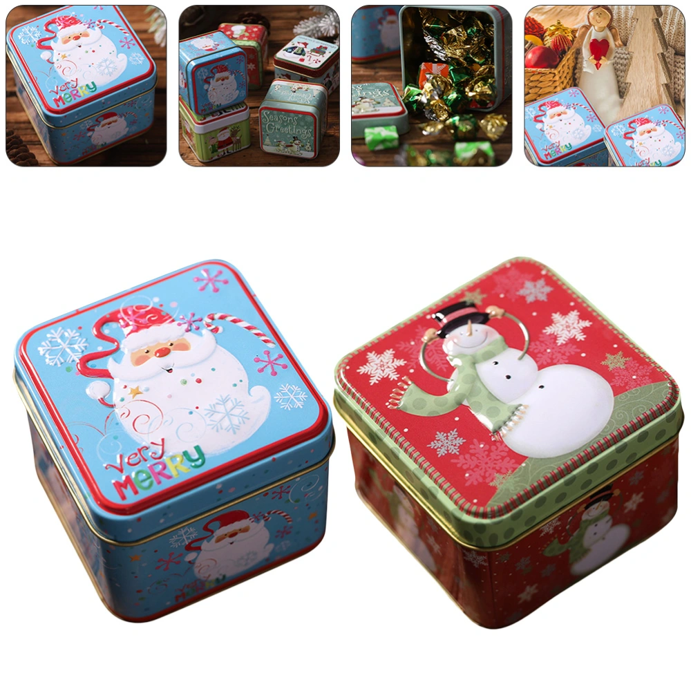 2pcs Tinplate Square Candy Boxes Christmas Design Gift Storage Boxes