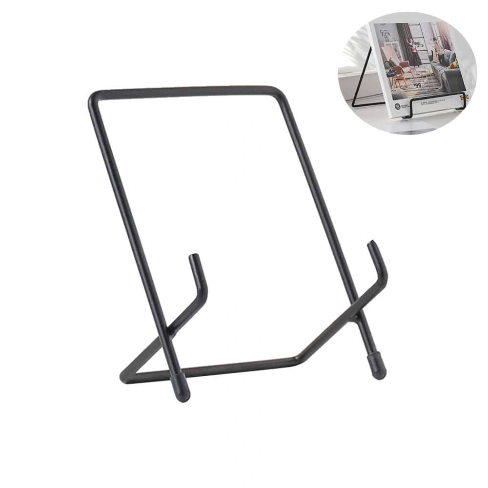 Geometric Wrought Iron Storage Rack Desktop Organizer Holder for Book Journal Dish (Stand Type, Large Size, Black)