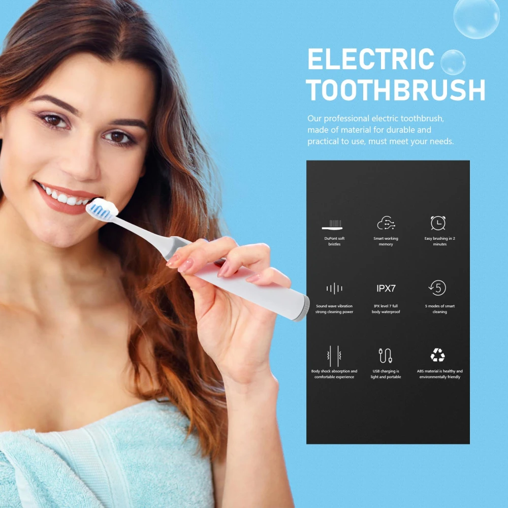 1 Pc Practical Adult Toothbrush Electric Cleaning Supply With Brush Heads