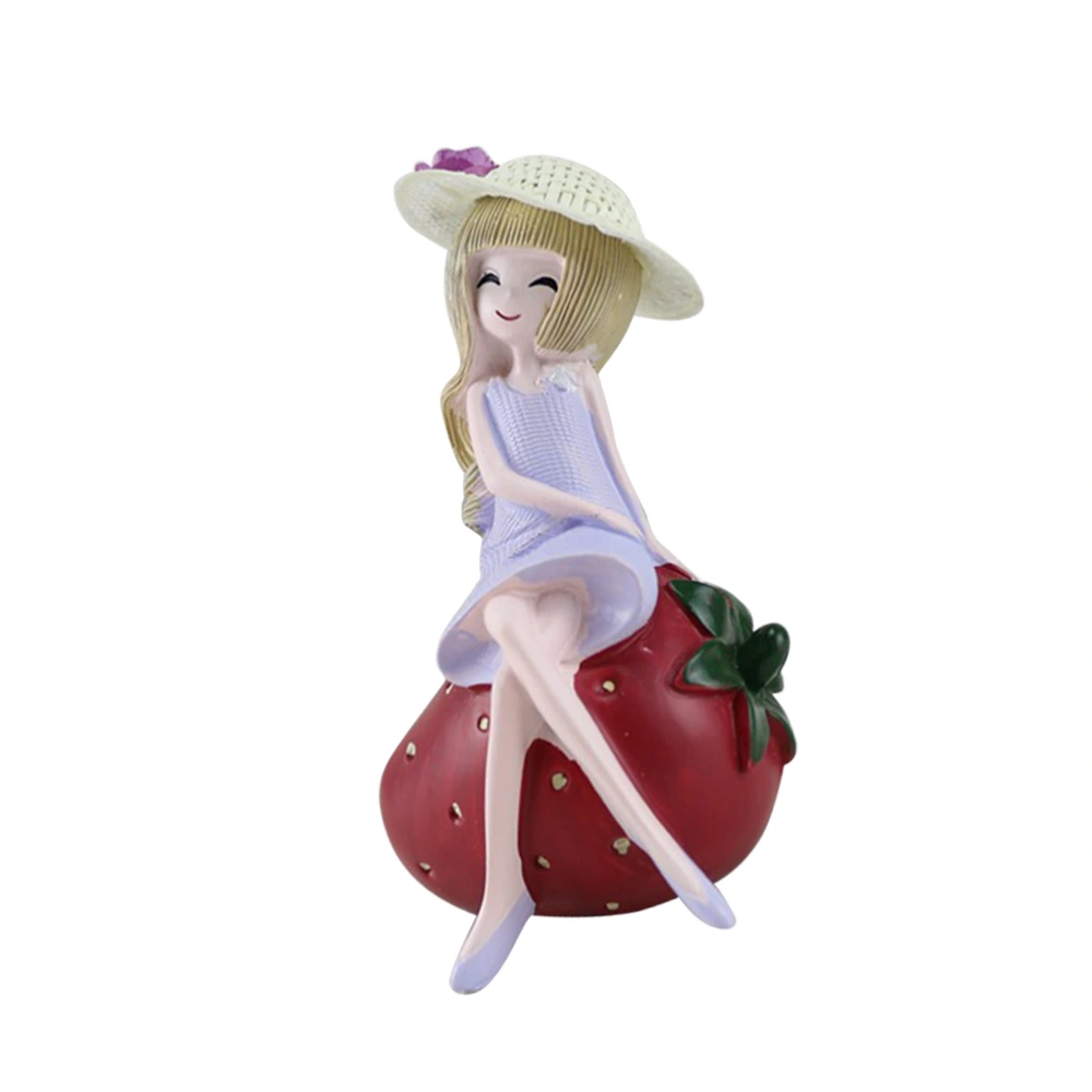 Desktop Ornament Resin Cartoon Girl Fruits Decorative Ornaments Mini Sculpture Craft for Home Office Decor (Strawberry Girls Style)