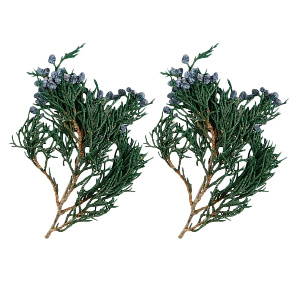 2 Pcs Christmas Pine Branches Flower Box Diy Material Party Ornament(Dark Green)