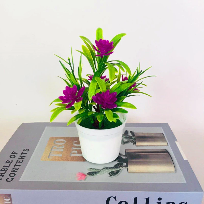4pcs Artificial Potted Plant Plastic Potted Plants Models Artificial Bonsai Plants Decorations for Table