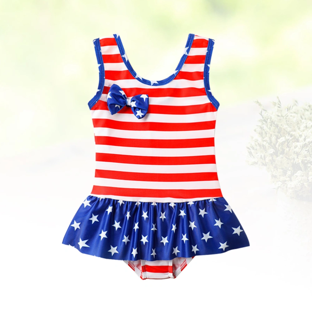 America Flag Swimsuit Flouncing Lace Swimwear Baby Girl One-piece Swimsuit (5T, 5-6 Years Old)