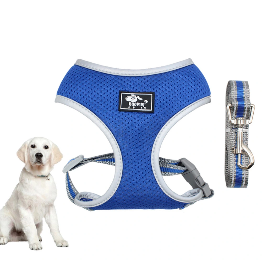 1pc Pet Vest and Leash Set Pet Harnesses Breathable Dog Pulling Strap Reflective Leash Chest Straps for Outdoor - Size XS(Blue)