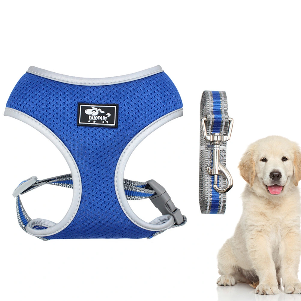 1pc Pet Vest and Leash Set Pet Harnesses Breathable Dog Pulling Strap Reflective Leash Chest Straps for Outdoor - Size XS(Blue)