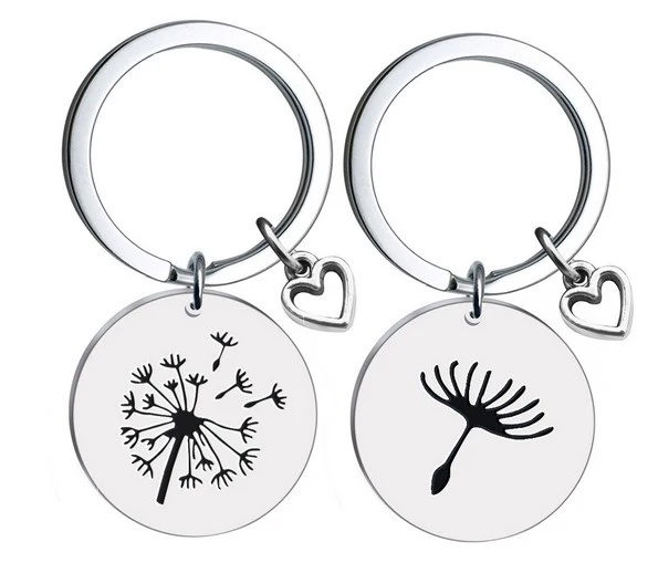 2pcs Key Chains Bag Charms Stainless Steel Dandelion Key Rings Women Purse Bag Accessories