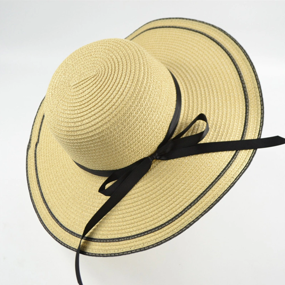 1PC Adult Straw Hat Sun Protection Hat Simple Wide Brim Hat Foldable Hat for Summer Beach Holiday (Beige)