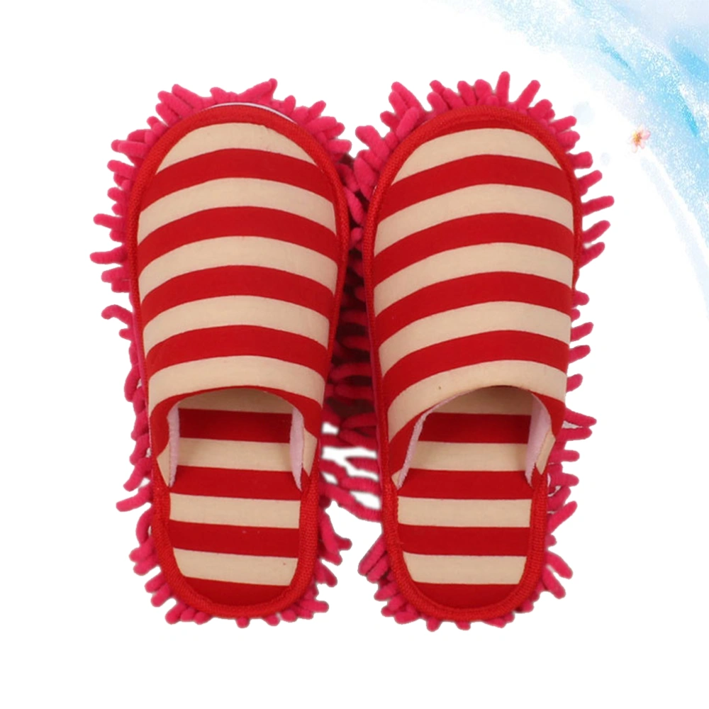 1 Pair Chenille Cleaning Slippers Cover Lazy Person Floor Shoes Mop Creative Slippers Shape Floor Mop Multi-function Floor Cleaning Shoe Covers for Home Use (Red Size S)