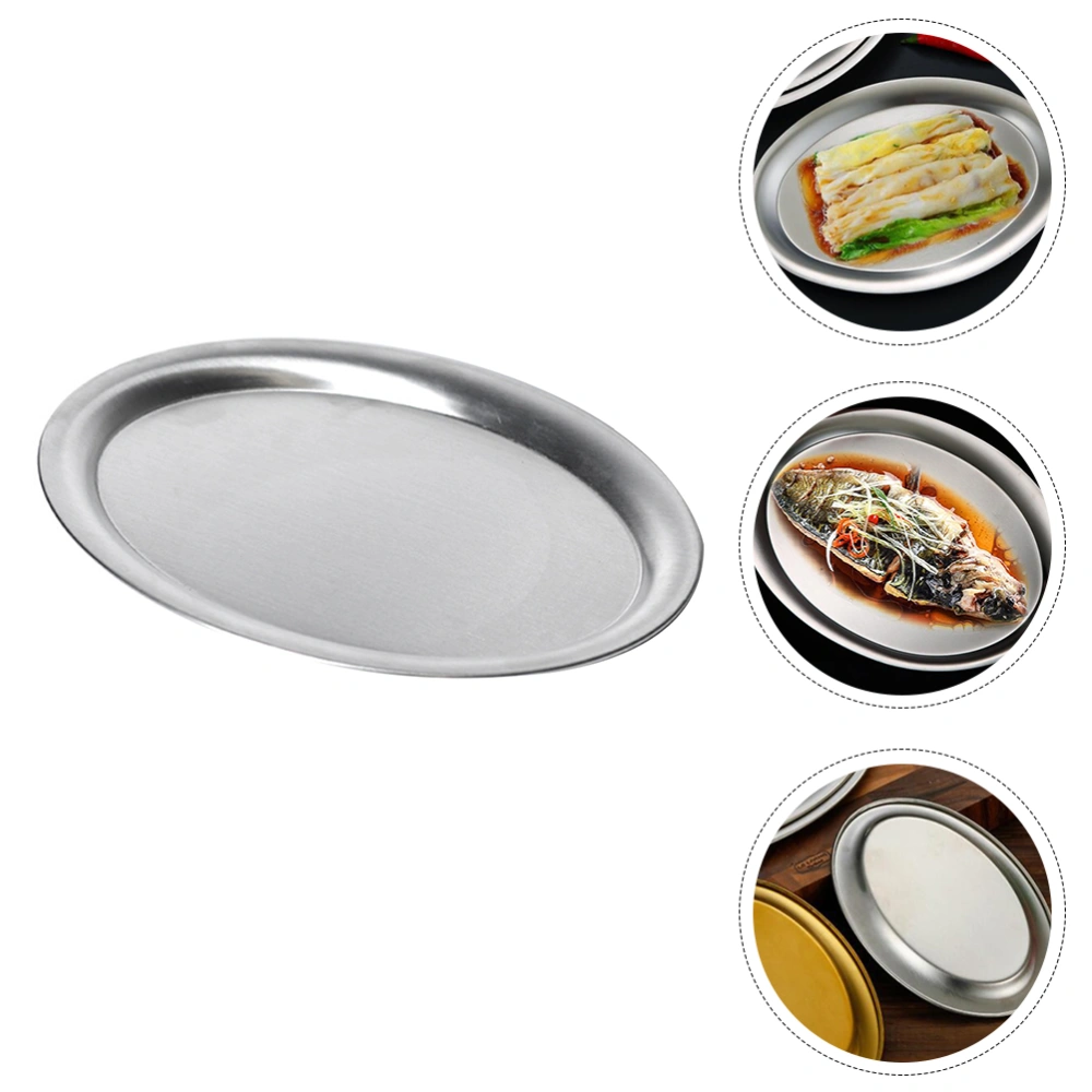 1Pc Stainless Steel Kitchen Oval Plate Barbecue Plate Snack Food Serving Dish