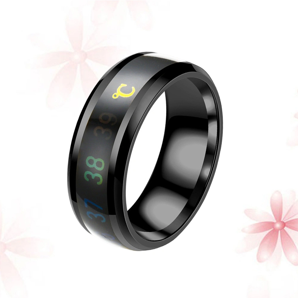 1pc Smart Temperature Titanium Steel Ring Couple Number Color Change Ring Hand Jewelry Size No.12