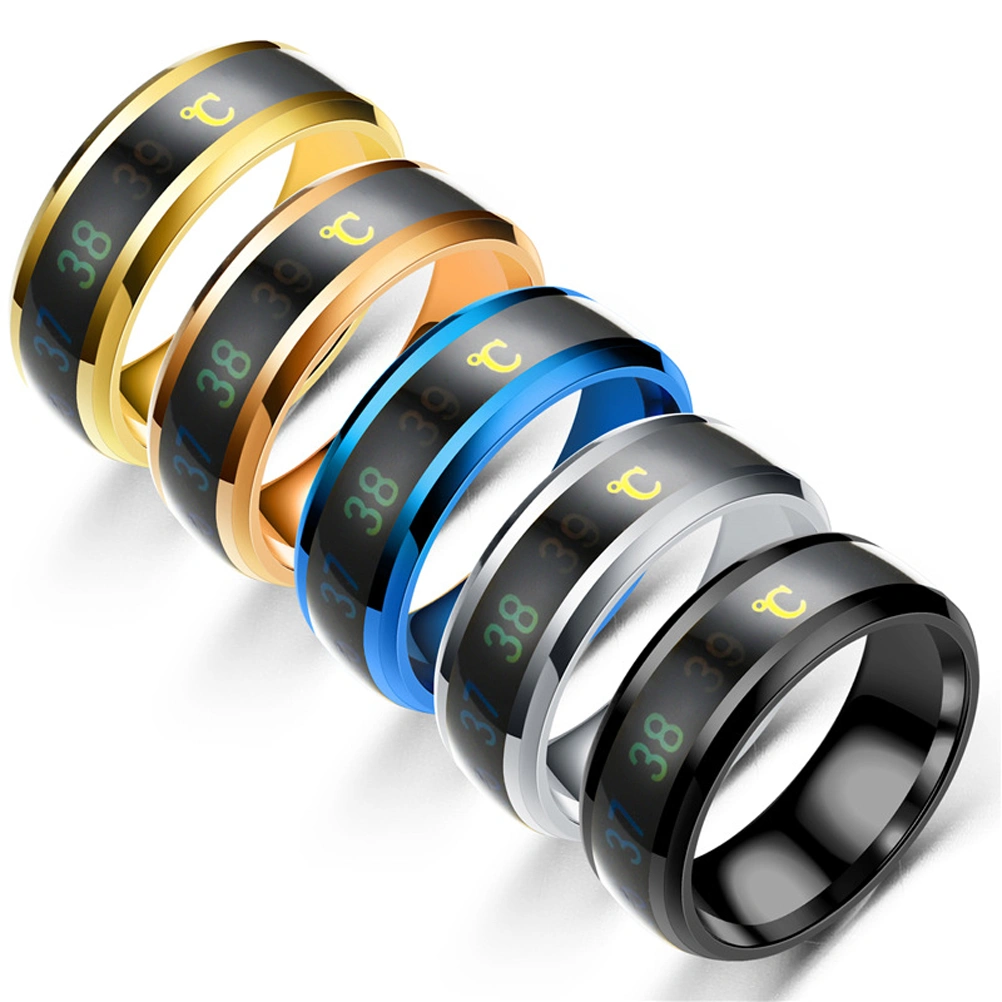 1pc Smart Temperature Titanium Steel Ring Couple Number Color Change Ring Hand Jewelry Size No.12