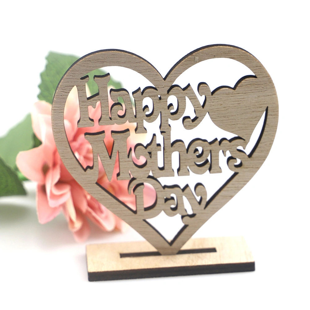 1pc Wooden Heart Plaque Ornament Happy Mother's Day Letters Decorative Craft Wooden Hollow Heart Shape Gift for Mother's Day (Wooden Lubricious)