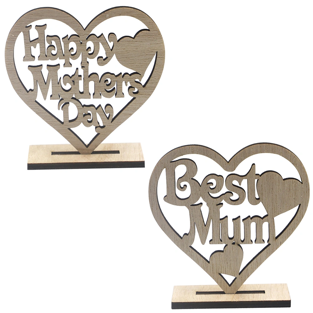 1pc Wooden Heart Plaque Ornament Happy Mother's Day Letters Decorative Craft Wooden Hollow Heart Shape Gift for Mother's Day (Wooden Lubricious)
