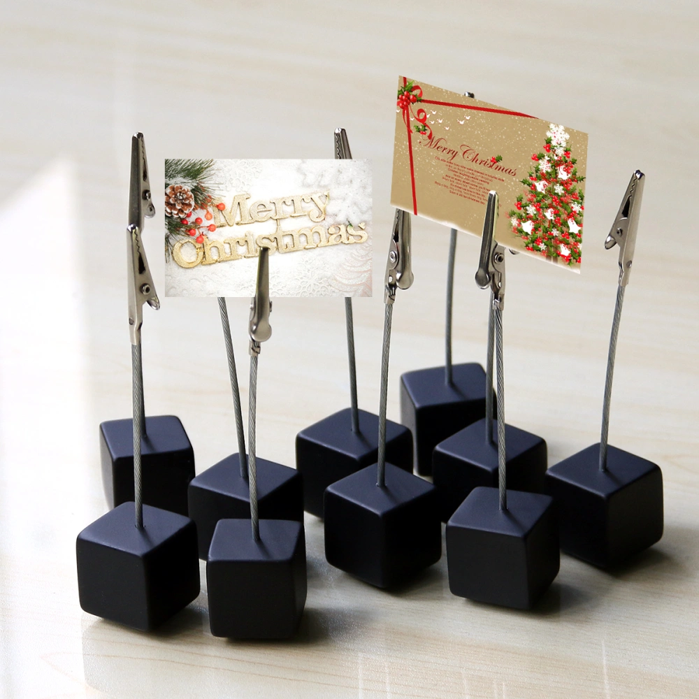 NUOLUX 10pcs Cube Base Memo Photo Holder Paper Note Clip (Black)