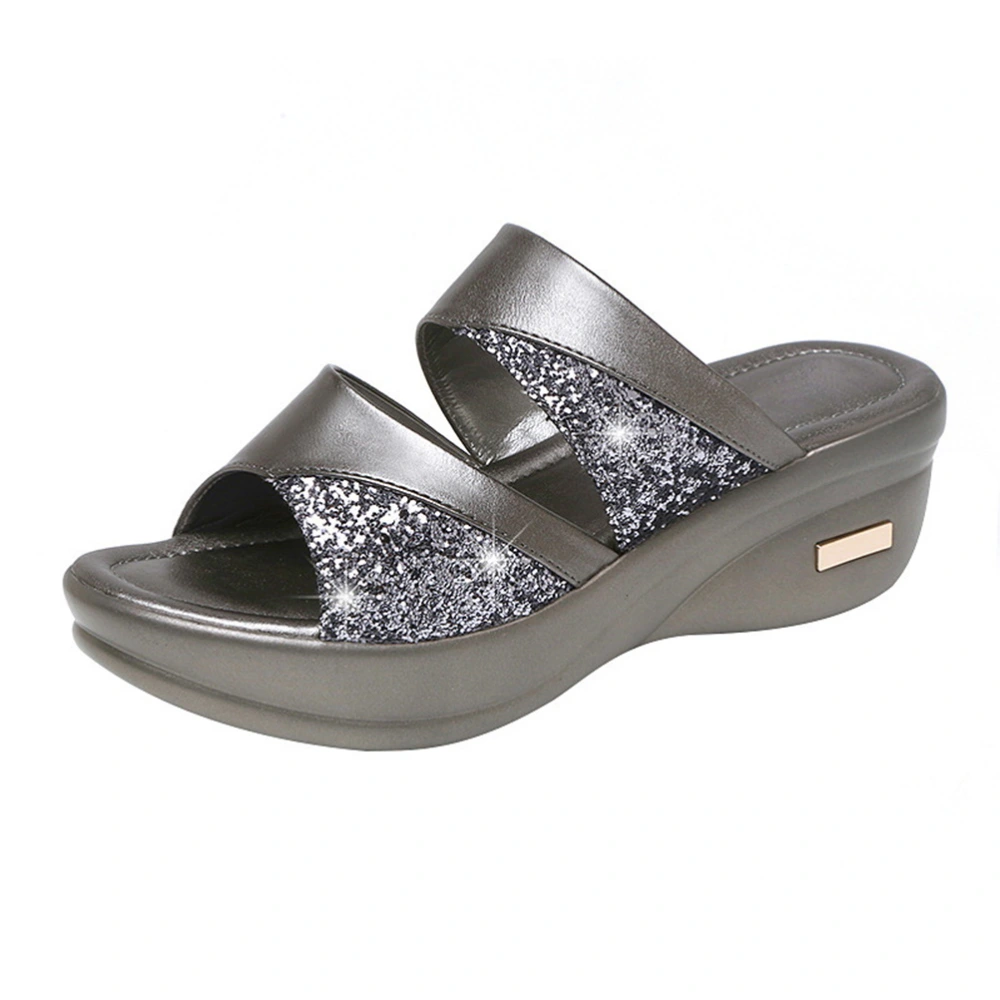 1 Pair Thick Wedge Sole Slipper Summer Female Sandals Stylish Fish Mouth Wedges Mom Shoes Outdoor Casual Slippers for Women Wearing (Grey Size 36 6US, 3.5UK, 36.5EU, 9.039 Inch)