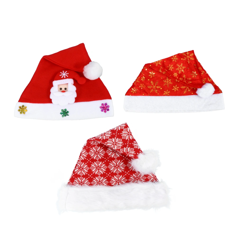 3pcs Adult Christmas Hats Kids Christmas Xmas Santa Hat Parties Supplies (Red)