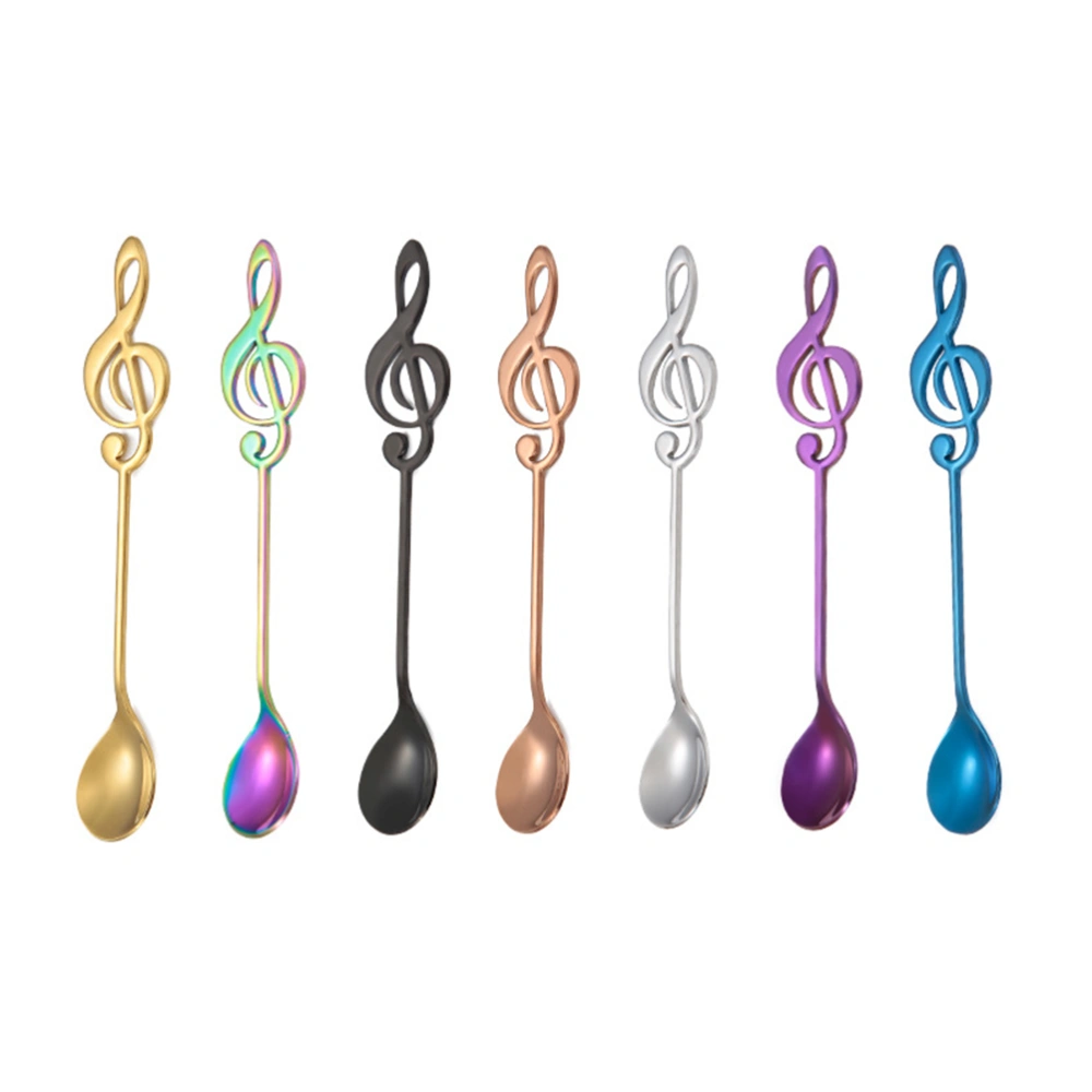 Stainless Steel Titanium-coated Coffee Spoons Musical Note Pattern Stirring Spoon Dessert Scoop Tableware (Iridescence)