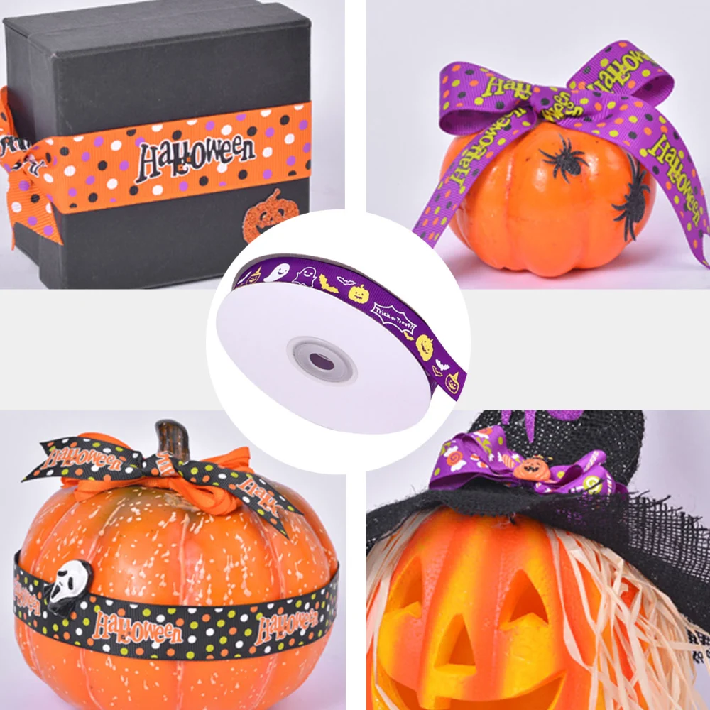 1 Roll Halloween Patterns Wrapping Ribbon Printing Gift Packaging Ribbon