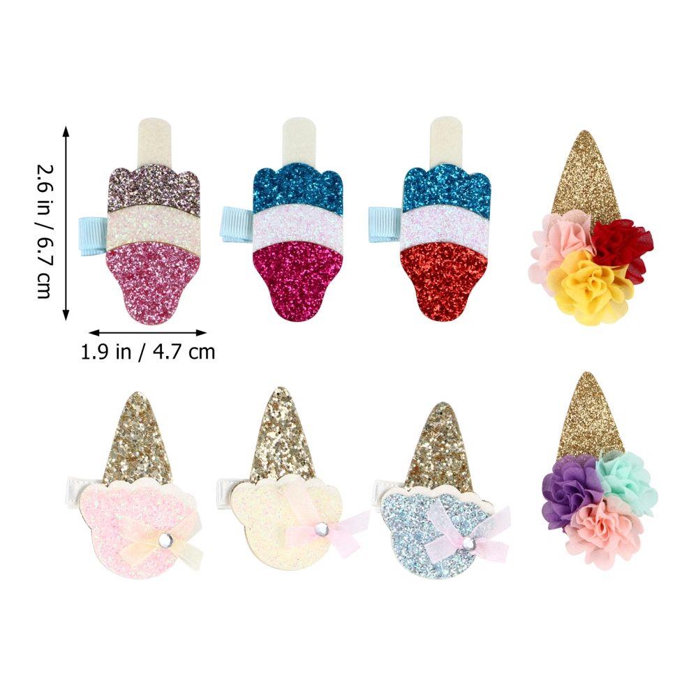 8pcs Baby Girl Hairpins Ice Cream Glitter Hair Clips Sparkly Sequin Barrettes