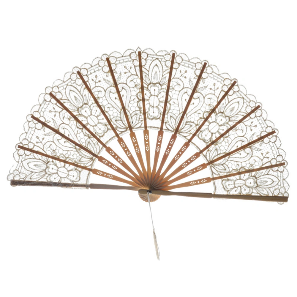 1PC Retro Folding Fan Hollowed-out Lace Fan Ancient Style Bamboo Handicraft Delicate Lace Folding Fan for Women Lady Use Color