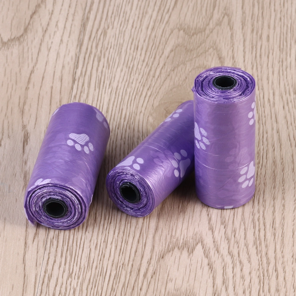 15 Rolls Pet Claw Printed Bags Pet Waste Bag Pet Poop Bags Pouch Holder Disposable Garbage Bags (Purple)