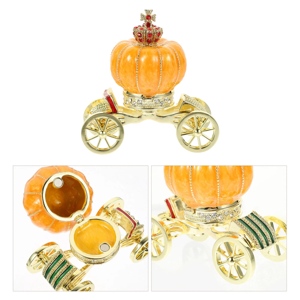 Pumpkin Carriage Jewelry Box Alloy Enameled Trinket Container Jewelry Box