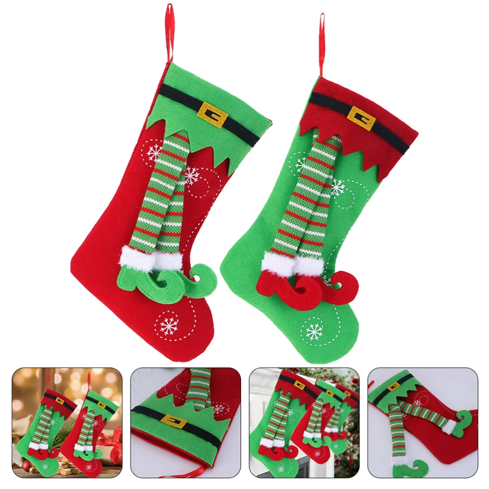 2pcs Christmas Stockings Xmas Sock Candy Gift Bag Christmas Tree Pendant Xmas Supplies