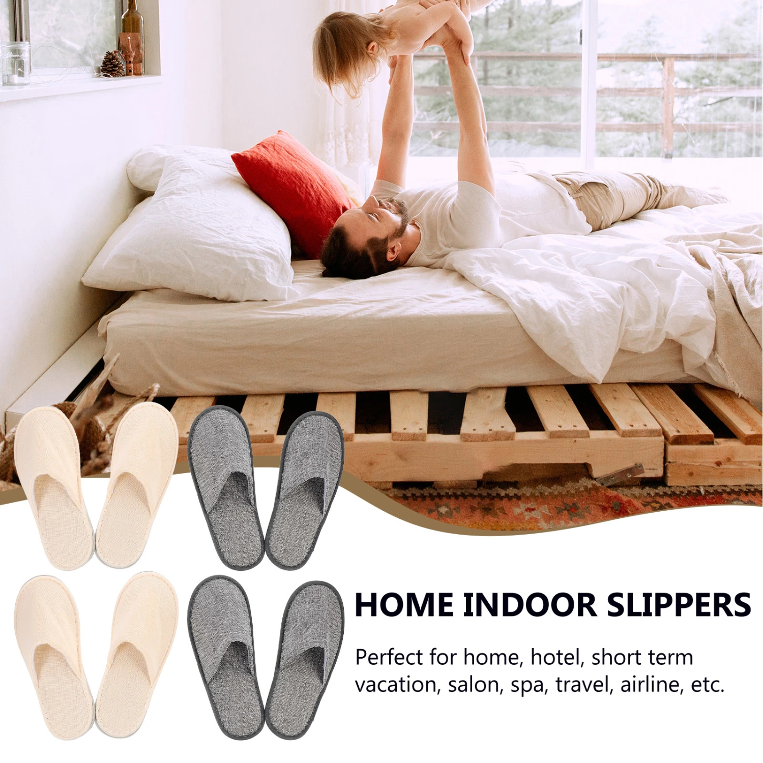 4 Pairs Simple Travel Folding Slippers Household Slippers Portable Trip Slippers