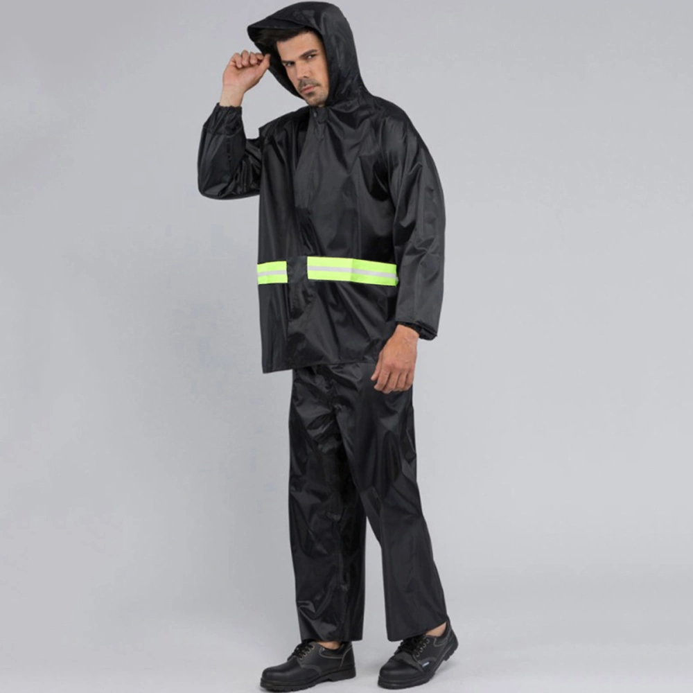 Two-piece Raincoats Eleastic Reflective Portable Rain Poncho Rainwear for Adults Men Women - Size XL (Black)