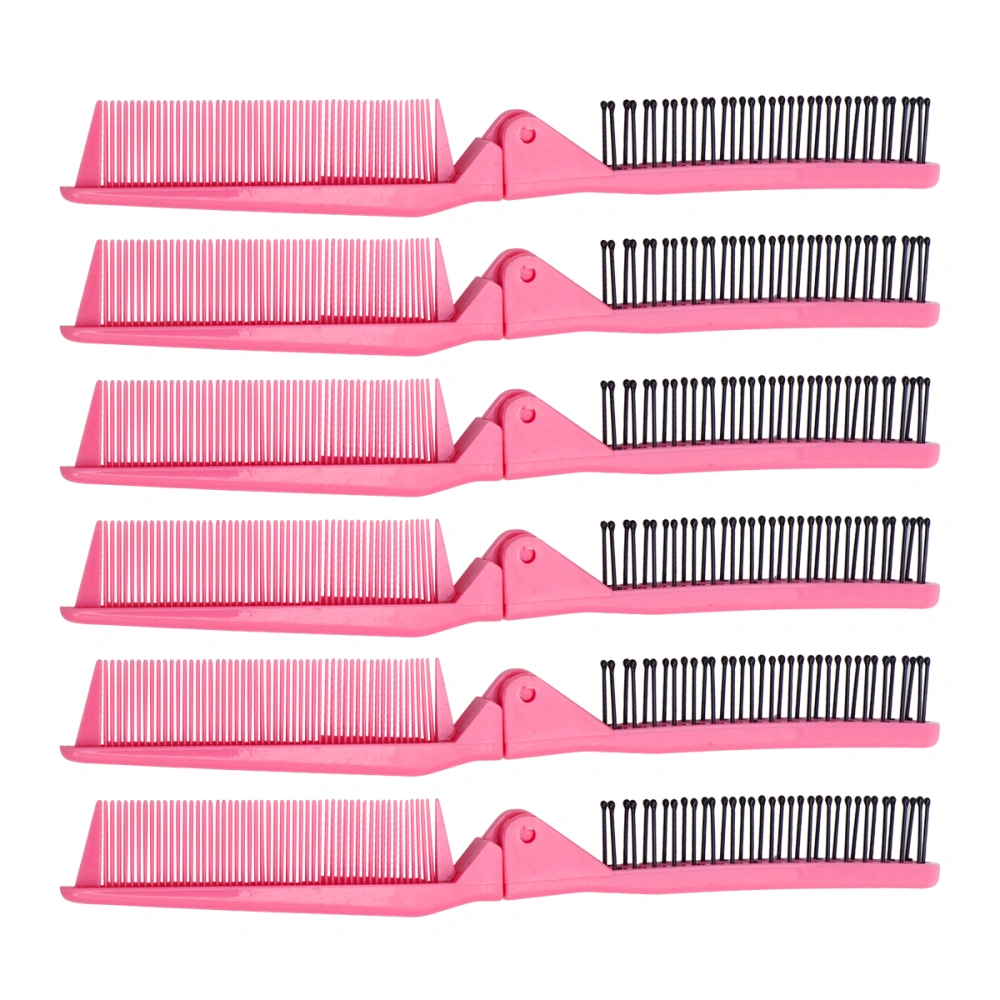 1 Bag/6pcs Foldable Comb Double-Headed Hair Folding Comb Anti-static Hair Comb High Temperature Resistance Comb (Pink)