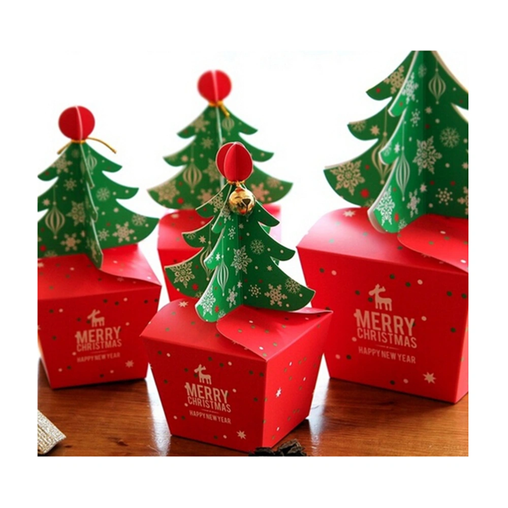 1 PCS Christmas Tree Design Candy Paper Box Gifts Chocolate Cookie Packaging Party Favors Decoration Use New Arrival(with Small Bell and Rope Big Size)