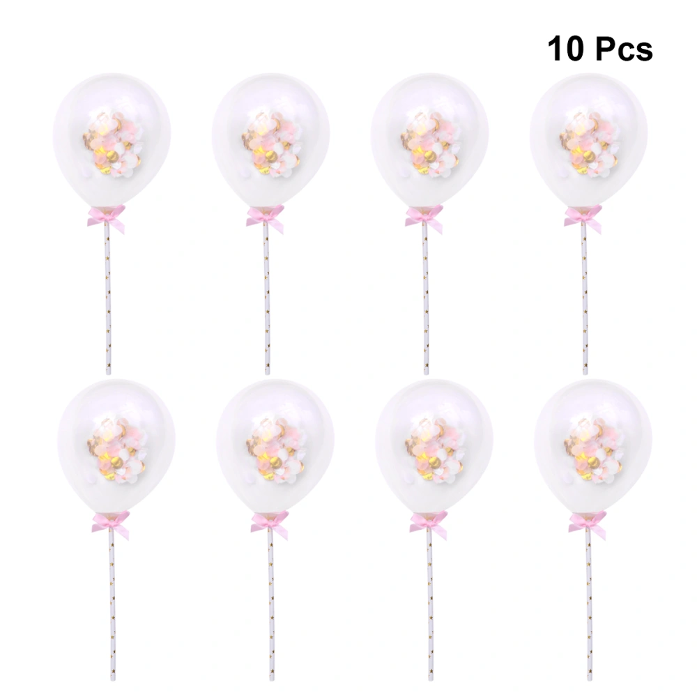 10pcs Sequined Balloons Cake Topper Confetti Balloon Cake Ornaments Cake Decor Party Supplies (Pink, Random Bow Color)