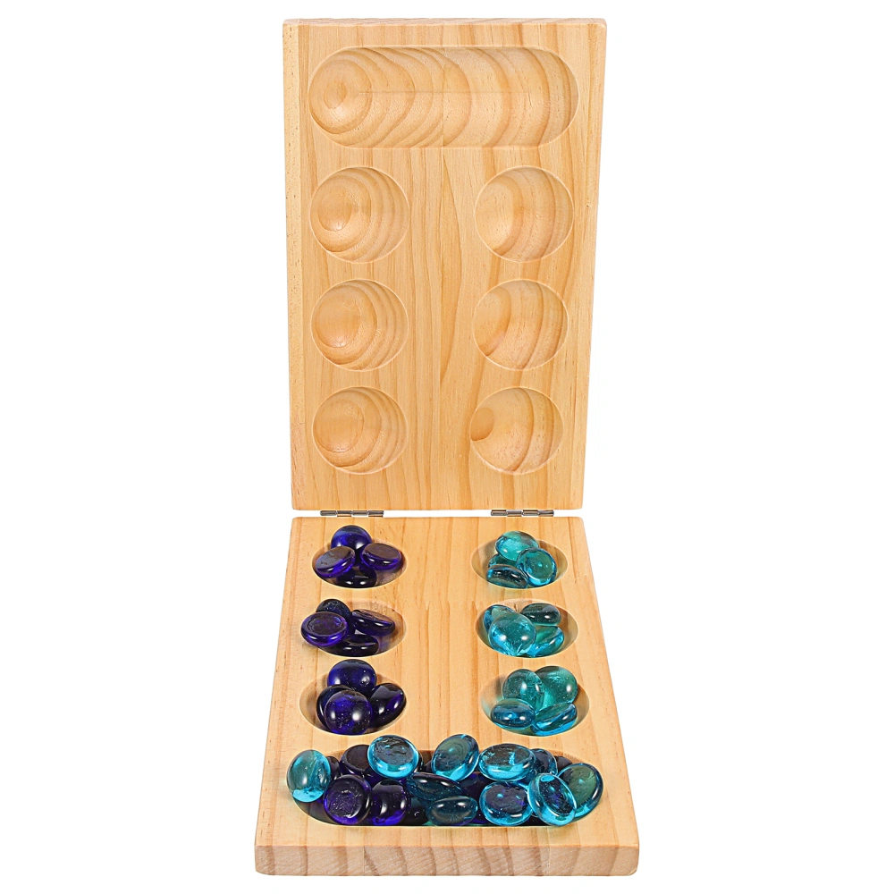 1 Set Mancala Board Game Toy Foldable Wooden Mancala Gemstone Chess Toy