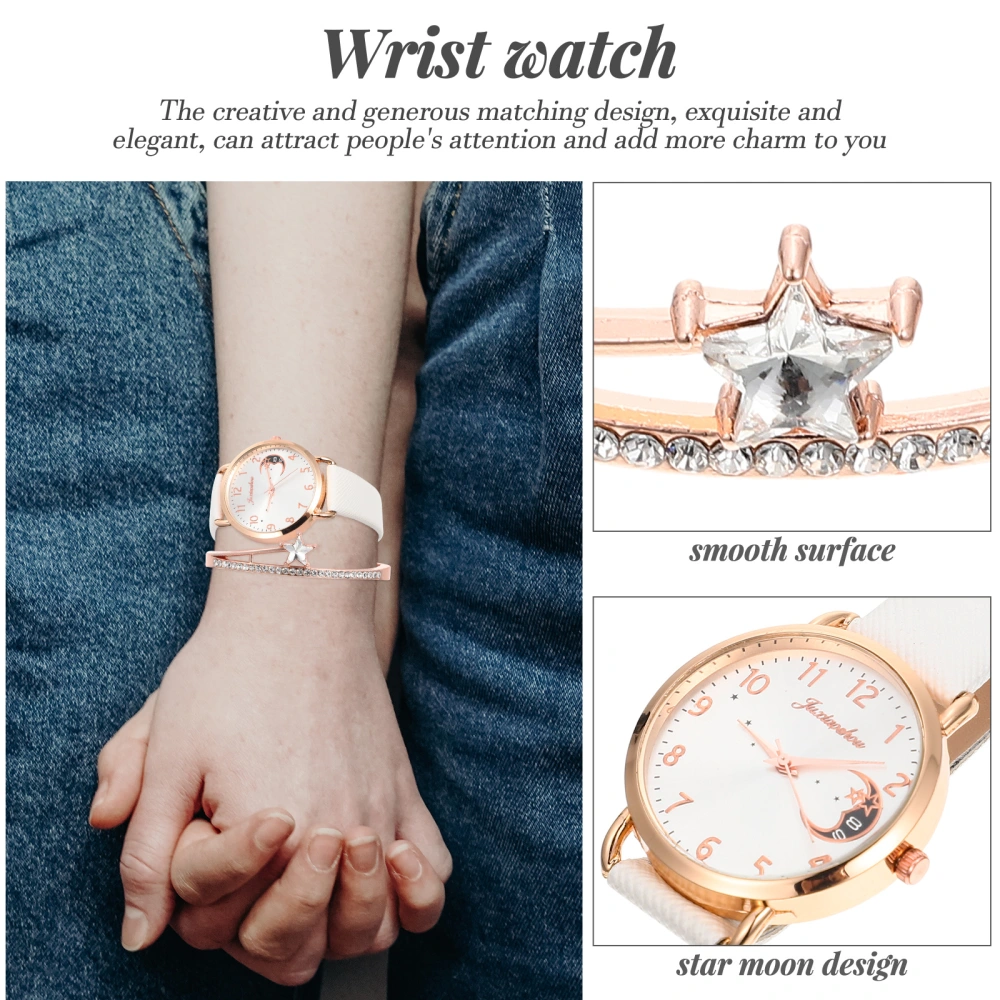 1 Set of Women Wrist Watch Star Moon Design Watch Exquisite Bracelet Women Festival Gifts