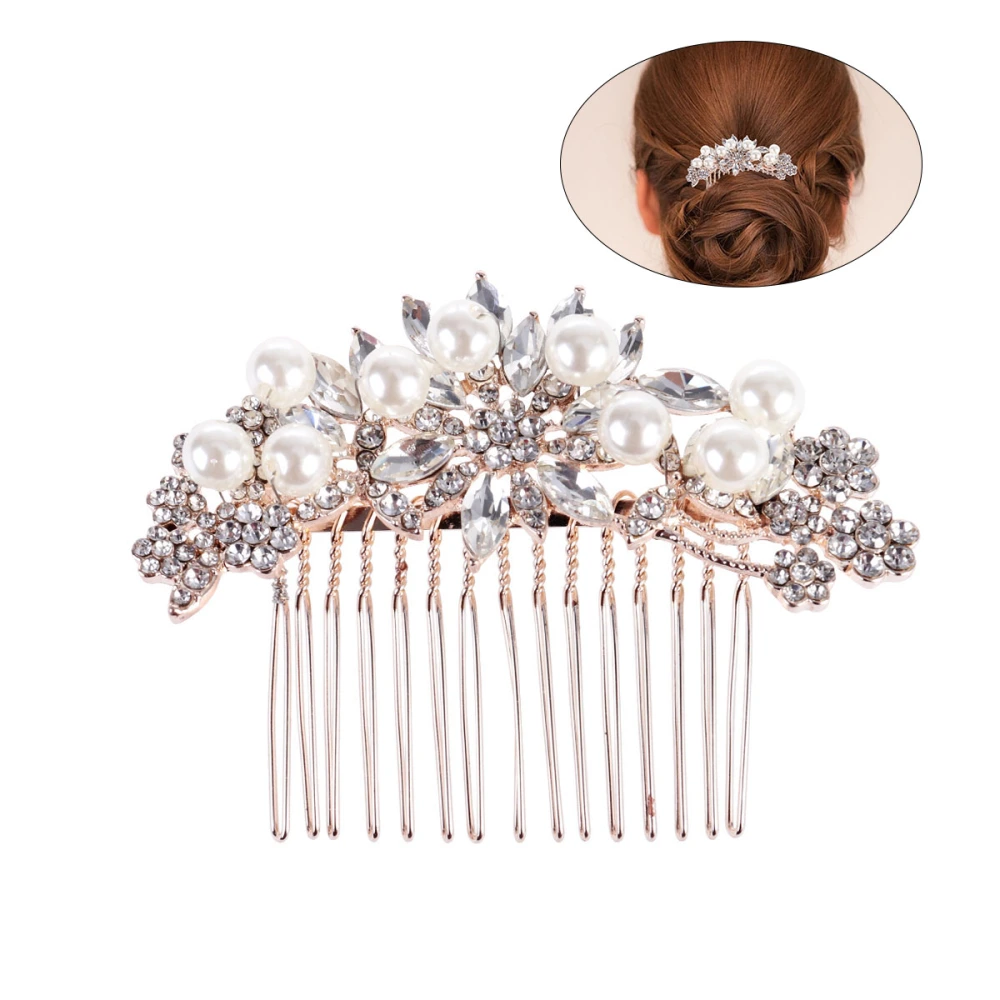 Elegant Bridal Hair Comb Simulated Pearl Crystal Wedding Hair Accessories (Rose Gold)