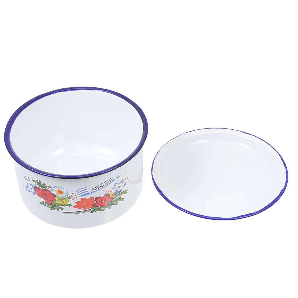 1 Set of Retro Style Lard Bowl Iron Enamel Bowl Household Soup Bowl with Lid