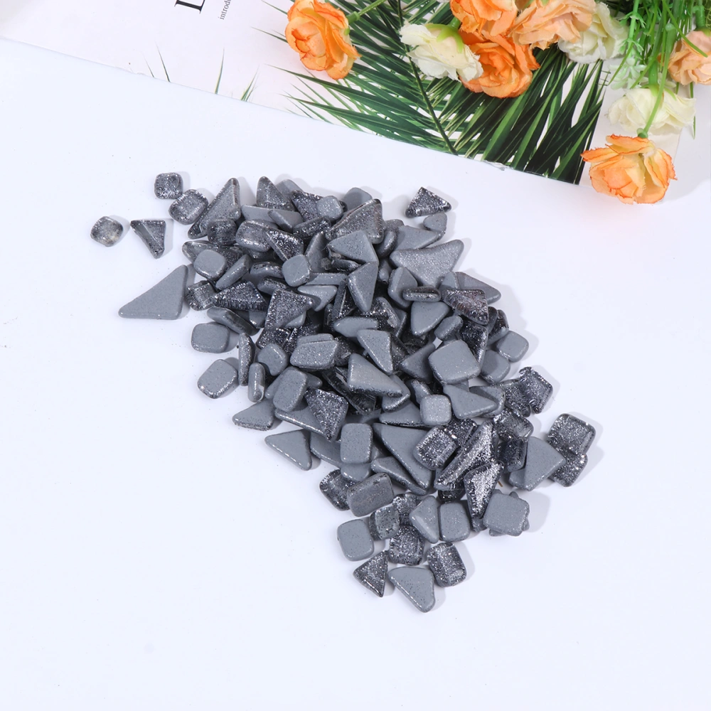 Glitter Crystal Smooth Mosaic Stone Irregular Mosaic Stone Beautiful DIY Handmade Materials (300g, Grey)