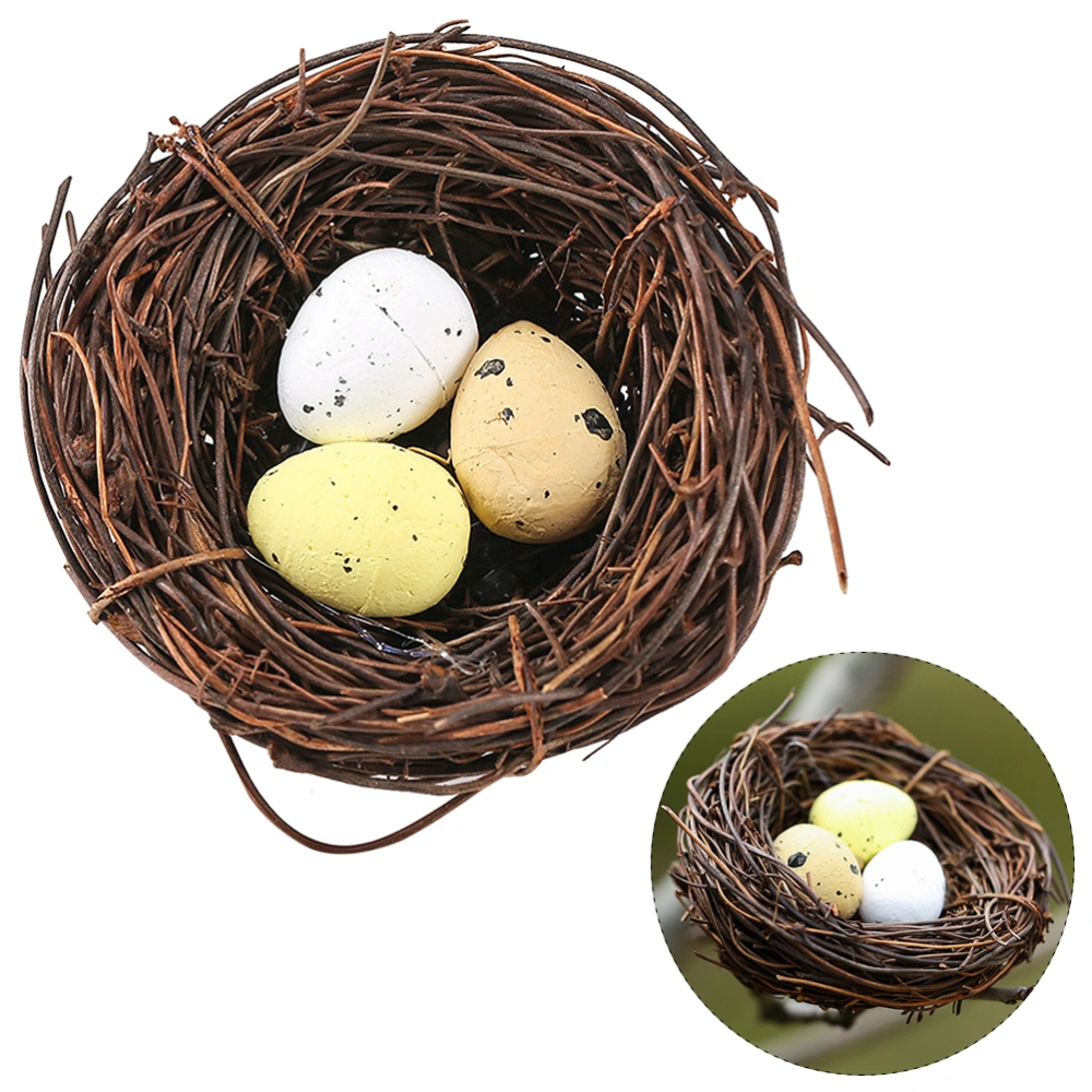 4pcs Rattan Bird Nest and Egg Decoration Prop Artificial Nest for Home Decor