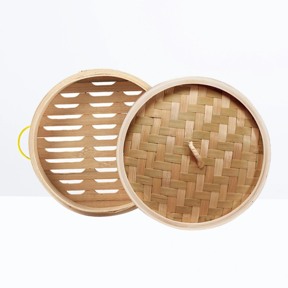 2pcs Bamboo Steamer with Handles Round Steamed Buns Steamer Cooking Tools for Home Kitchen (20cm Steamer+Cover)